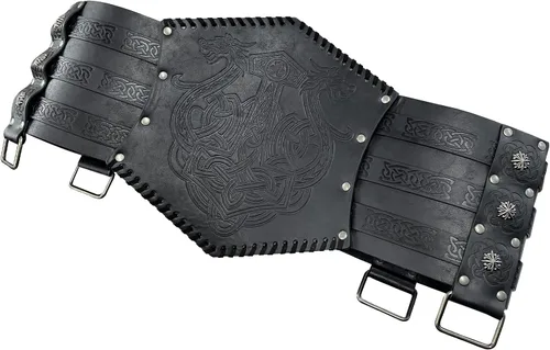 Vista 4 de HiiFeuer Viking - Armadura de cintura en relieve, cinturón ancho de piel sintética nórdica, cinturón de corsé medieval de caballero para disfraz LARP