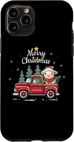 Vista 10 de Funda divertida para iPhone 15 Pig Christmas Truck Plaid
