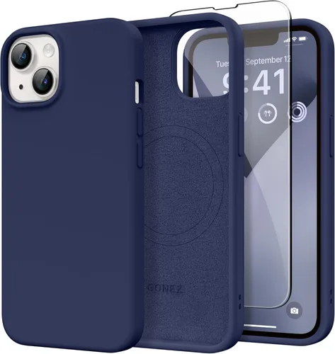 Vista 123 de GONEZ Funda magnética para iPhone 14, compatible con Magsafe, con protector de pantalla + protector de cámara, forro de microfibra antiarañazos