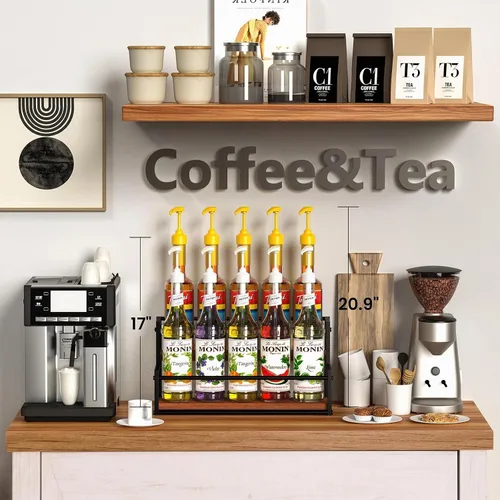 Vista 5 de THYGIFTREE - Estante para jarabe de café de 2 niveles Marrón de 2 niveles