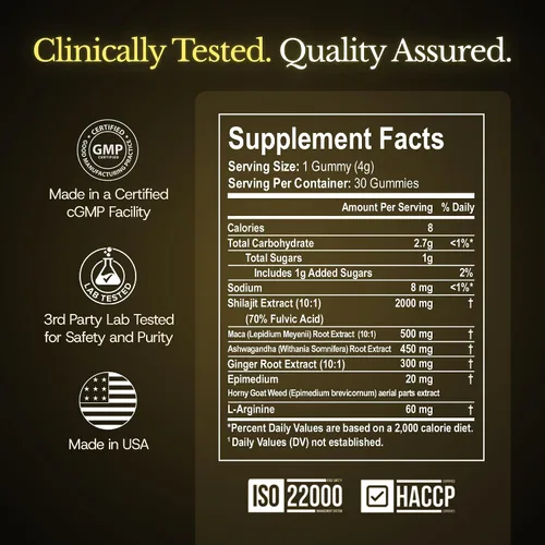Vista 3 de Gomitas Shilajit puras con Ashwagandha, minerales traza y ácido fúlvico, suplemento natural y sin OMG para hombres y mujeres, 30