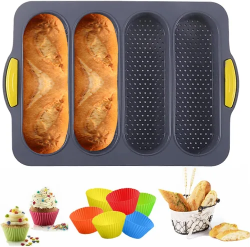 Vista 10 de MUJUZE Molde para bollo de perro caliente, molde de pan de 6 cavidades, molde de silicona para bollos de perro caliente, antiadherente y resistente