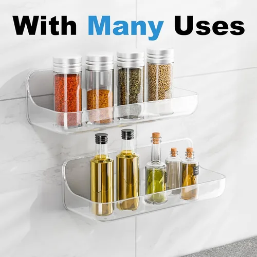 Vista 7 de Organizador adhesivo para ducha, paquete de 2 estantes acrílicos para baño, sin taladro, organizador de montaje en pared, estante de almacenamiento