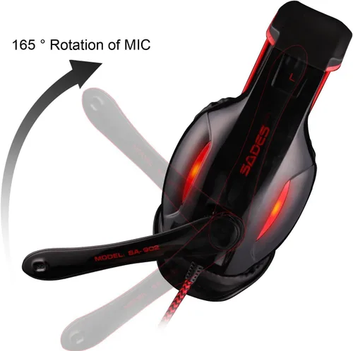 Vista 4 de Sades SA902audífonos para juegos de PC alámbrico con estéreo con USB virtual de canal 7.1, audífonos diadema con micrófono, control de volumen, luz