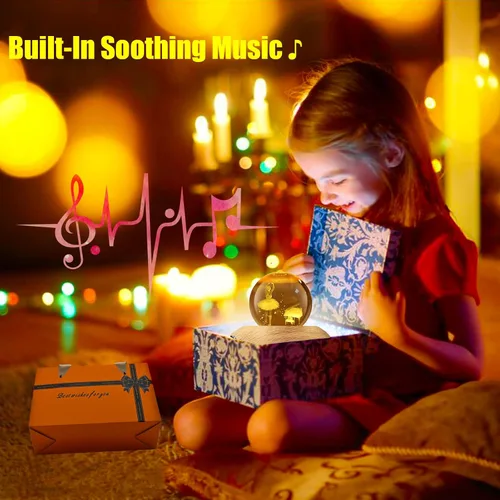 Vista 2 de Caja de música, caja de música de bola de cristal 3D con proyección de luz cálida, rotación de 360° para niños, luz nocturna para niños, decoración