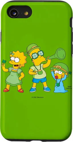 Vista 13 de Funda verde para iPhone 15 The Simpsons Lisa Bart Maggie Día de San Patricio