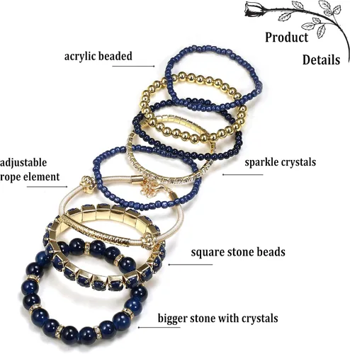 Vista 3 de FINREZIO 3-5 Sets Bohemian Beaded Bracelets for Women Multilayer Stretch Stackable Bracelet Set Multicolor Jewelry