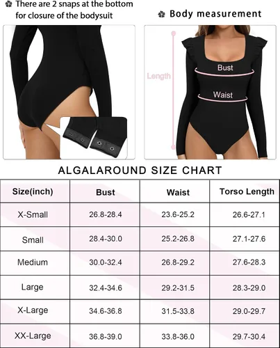 Vista 5 de ALGALAROUND Body básico de manga larga con cuello cuadrado para mujer, ajuste entallado