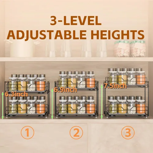 Vista 7 de Organizador de especias para cocina, estantes de especias extraíbles para armarios interiores, organización de estante de especias de 2 niveles