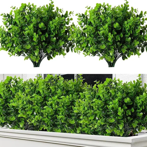 Vista 20 de RECUTMS - 8 tallos artificiales de eucalipto vegetación de 13 pulgadas, color azul polvoriento