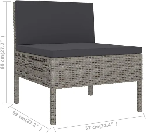 Vista 8 de Ensemble de Salon de Jardin Modulaire 9 Pièces Gris Anthracite avec Coussins, Résistant aux Intempéries, Confortable et Design Moderne Pour