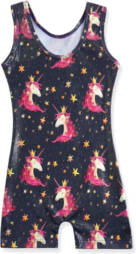 Vista 99 de HOZIY Leotardos de gimnasia para niñas, trajes de ciclismo con patrón adorable brillante