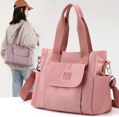 Vista 4 de Bolso de lona para mujer, bolso cruzado de nailon, bolso de hombro, bolso de hobo, lindo tamaño grande, casual, embrague