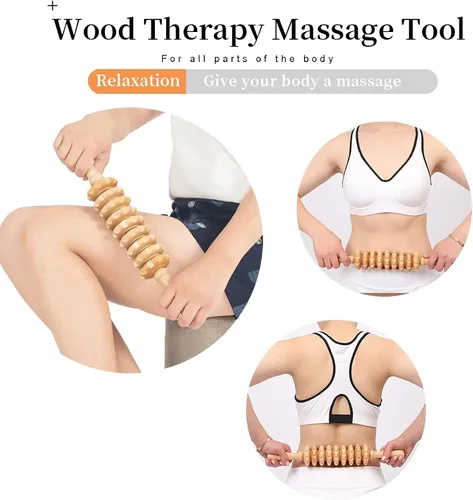 Vista 9 de Herramientas de masaje de terapia de madera, rodillo de masaje manual para esculpir el cuerpo, kit de maderoterapia, masajeador de celulitis