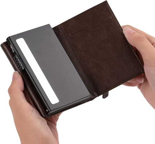 Vista 6 de Cartera con bolsillo para monedas, cierre magnético, con ventana de identificación, billetera de cuero para dinero en efectivo y tarjetas