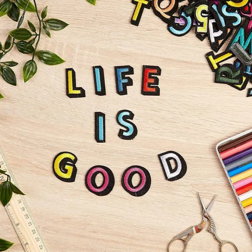 Vista 4 de Bright Creations Letras y parches para planchar – 104 piezas, 1.4 x 1 in, bordado multicolor – Parches de letras para planchar para ropa y mochilas