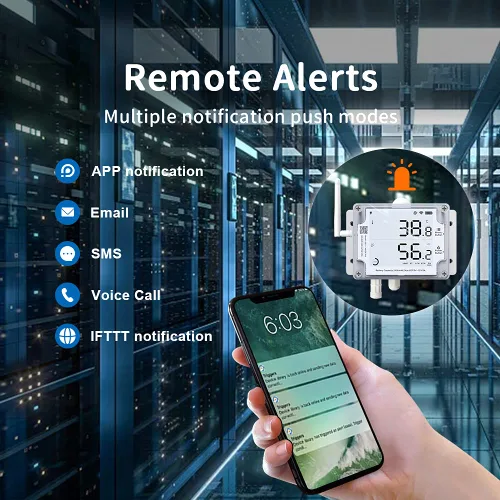 Vista 3 de Sensor de temperatura/humedad/iluminación Ethernet y WiFi UbiBot GS1-AETH1RS, registrador de datos, sonda externa, informes programados, alertas