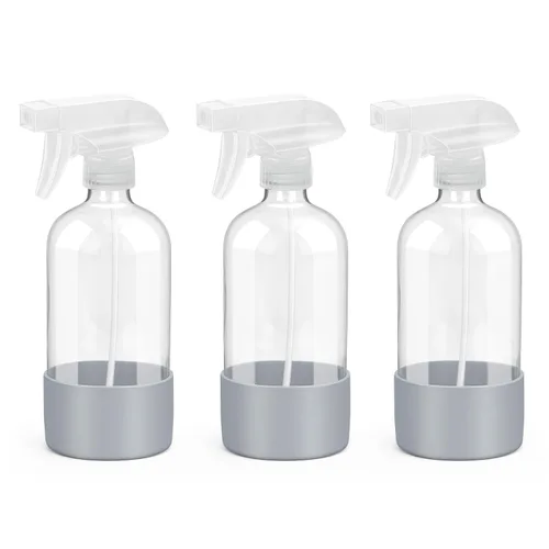 Vista 18 de Rionisor - Botellas de cristal con rociador con protección de manga de silicona, contenedores recargables vacíos de 16 oz, Negro, 1 paquete