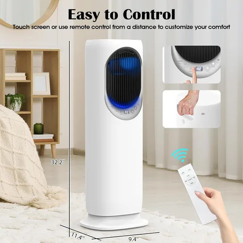 Vista 8 de Combo de ventilador de torre y calentador 4 en 1 con humidificación, calentador de espacio de 1800 W para uso en interiores, oscilación de 120°, 2