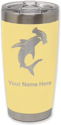 Vista 14 de LaserGram Vaso aislado al vacío de 20 onzas, tiburón martillo, grabado personalizado incluido (negro)