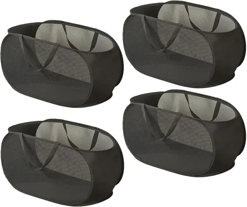 Vista 11 de 2 Piezas Cesta de Ropa Sucia Desplegable de Malla con Asas Duraderas Cestas de Lavandería Plegables Cesta de Ropa Plegable de Pástico para Cuarto