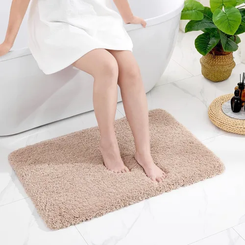 Vista 8 de Disolla - Alfombra antideslizante pequeña y esponjosa para el suelo del baño, lavable, afelpada, para ducha, absorbente, color beige, 17 x 24