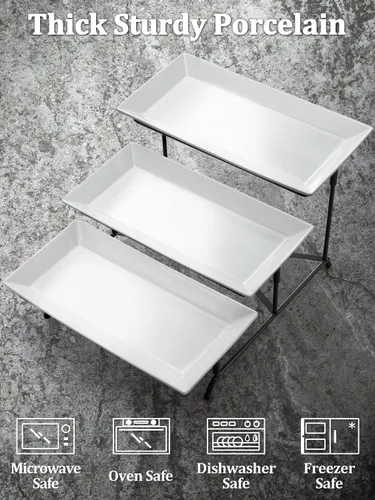 Vista 4 de Platos de porcelana de 14 pulgadas Yedio Bandeja para servir de 3 niveles