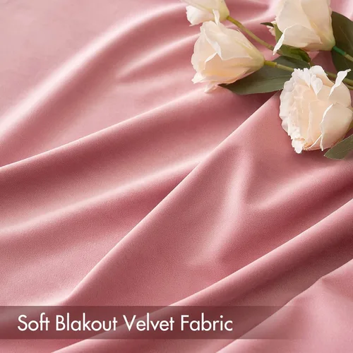 Vista 4 de MIULEE Cortinas opacas de terciopelo rosa rubor con aislamiento térmico para dormitorio, sala de estar, oscurecimiento de 84 pulgadas de largo