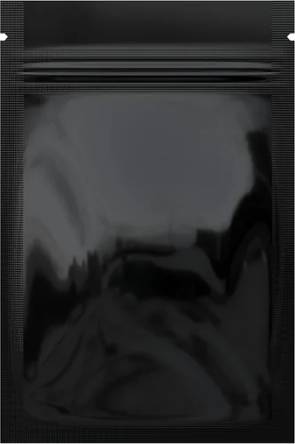 Vista 4 de Bolsas de barrera estilo Mylar – Cremallera con sellado térmico – 100 bolsas (negro brillante/transparente, 0.04 oz - 3 x 4.5 pulgadas)