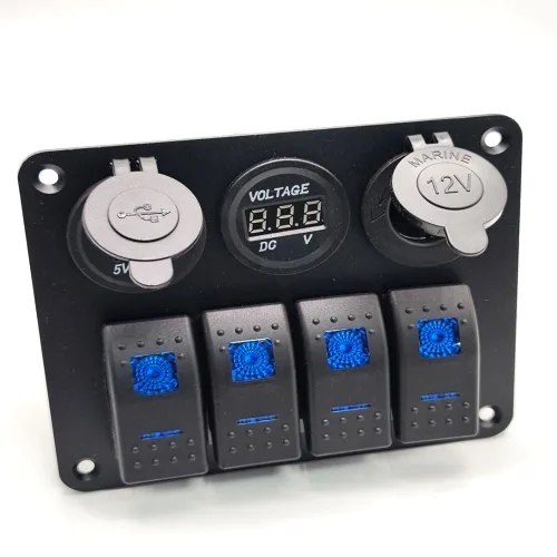 Vista 3 de Interruptor de panel combinado de 4 bandas, montaje estilo barco para caravanas, caravanas, vehículos recreativos, automóviles con encendedor
