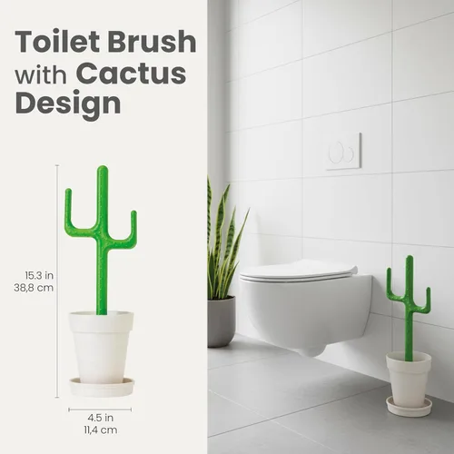 Vista 2 de Vigar Juego de cepillo y soporte de inodoro de cactus - Cepillo de inodoro con mango de cactus, cepillo decorativo de limpieza de baño con platillo