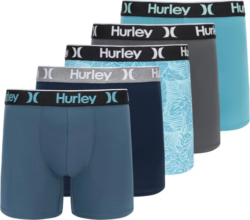 Vista 17 de Hurley calzoncillos tipo bóxer elásticos para hombre, paquete de 5 Combo de helecho de carbón