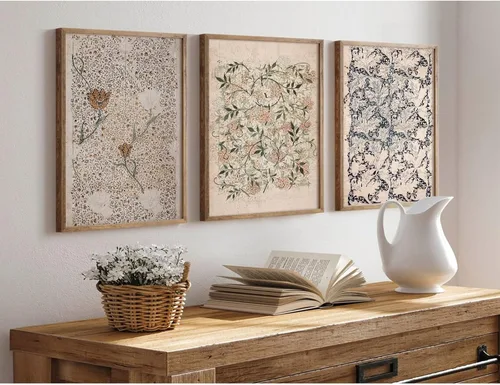 Vista 3 de Tanmart Arte de pared botánico vintage, lienzo floral antiguo, arte de pared, impresiones de flores neutrales, póster vintage de granja, pintura