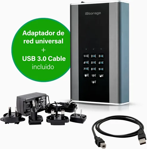 Vista 7 de iStorage diskAshur DT2 256-bit 10TB Certificado FIPS Nivel 3 Disco duro de escritorio cifrado seguro Protección con contraseña