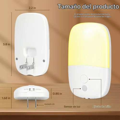Vista 6 de Luz nocturna LED enchufable a la pared, luz nocturna con sensor de 1-Blanco suave