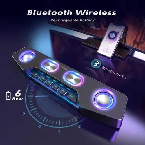 Vista 5 de Fifine - Altavoces de PC para computadora de escritorio, altavoces Bluetooth inalámbricos para juegos, transmisión, fiesta, deportes electrónicos