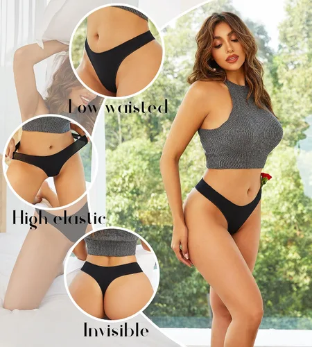 Vista 2 de CUTE BYTE Tangas de algodón para mujer, sexy, transpirables, elásticas, hipster, ropa interior de algodón, paquete de 6, XS-XL