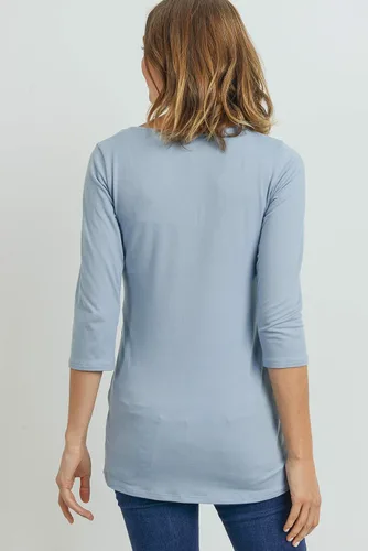 Vista 30 de LaClef - Blusa de maternidad para mujer, cuello redondo, manga 3/4, plisada al frente, estilo peplum