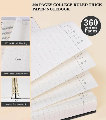 Vista 5 de MUAHLIUB Cuaderno de espiral rayado universitario de 8.5'' x 11'', 360 páginas rayadas gruesas para mujeres y hombres, cuaderno de espiral grande A4