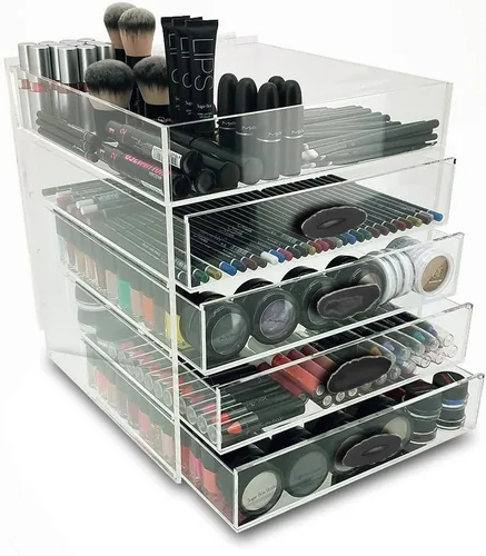 Vista 3 de OnDisplay Ultimate Diva - Estación de organización de cosméticos, cubo de 12 pulgadas, ágata dorada/plateada (negro/plateado)