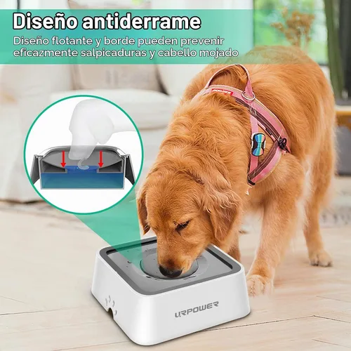 Vista 2 de URPOWER Tazón de agua para perros de 2.5L 85oz de gran capacidad; dispensador de agua para mascotas sin derrames, alimentador lento a prueba