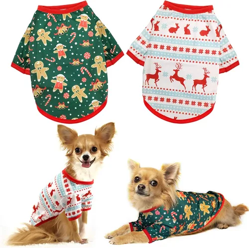 Vista 7 de HYLYUN Paquete de 2 camisetas de Navidad para perros pequeños, ropa para Rojo + negro