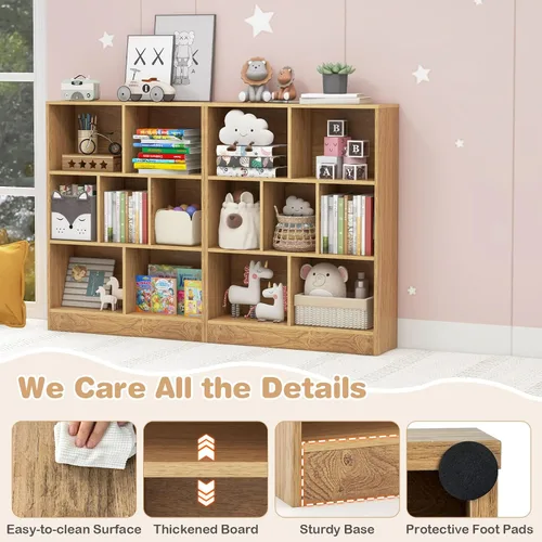 Vista 6 de HONEY JOY Organizador de almacenamiento de juguetes para niños, gabinete de almacenamiento de madera de 7 secciones, baúl de juguetes de guardería