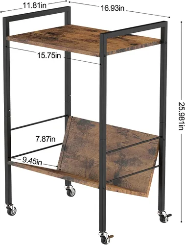 Vista 7 de YBING Soporte para tocadiscos de 2 niveles con estante de almacenamiento para álbumes, soporte para tocadiscos con marco de metal y ruedas