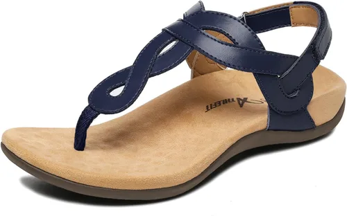 Vista 11 de Athlefit - Sandalias ortopédicas con soporte de arco para mujer, cómodas, con correa en T, sandalias casuales planas con soporte ortopédico