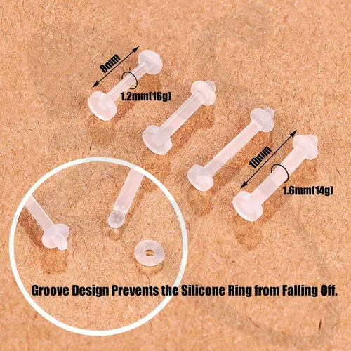 Vista 5 de ZS 4 pares de piercings de cejas transparentes de 16G y 14G, retenedores de plástico para el vientre y labios, aretes de acrílico Bioflex Daith Rook