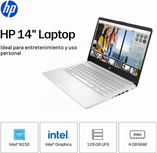 Vista 2 de HP Laptop Essential 2026, procesador Intel, almacenamiento de 128 GB Plateado natural