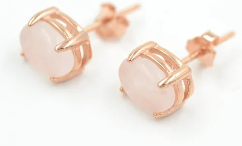 Vista 7 de Aretes de cuarzo rosa en plata de ley y baño de oro rosa de 14 quilates, Plata de ley