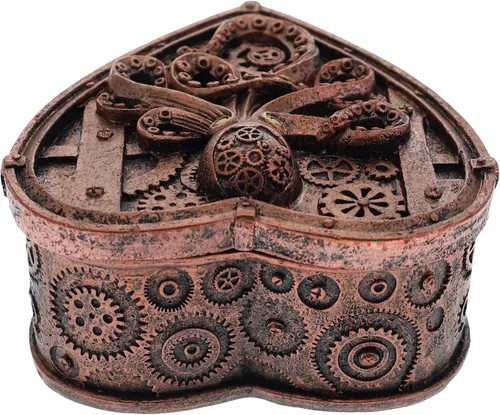 Vista 4 de Top Brass Steampunk - Joyero con forma de corazón de pulpo pequeño, decoración gótica ecléctica inusual (cobre rústico)