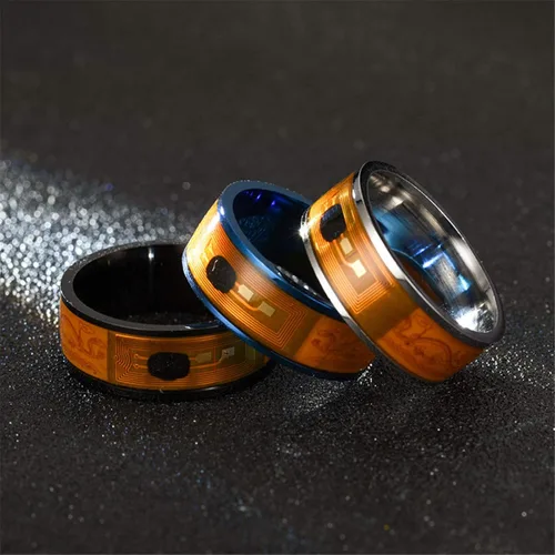 Vista 5 de Anillos creativos de moda para cumpleaños, día de San Valentín, diario, NFC, de acero inoxidable, chip de teléfono, goteo, aceite, patrón de dragón